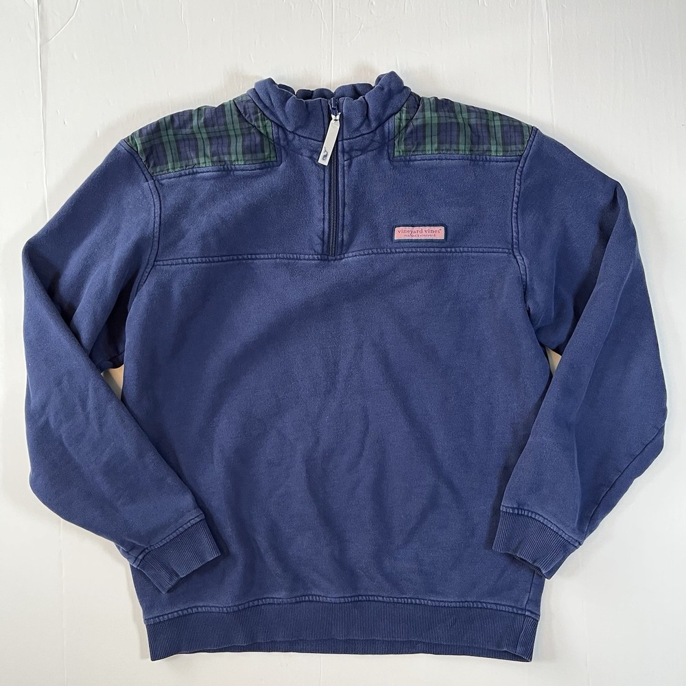 Vineyard Vines‎ Shep Shirt Women's Medium Blue Plaid Shoulder 1/4 Zip Pullover